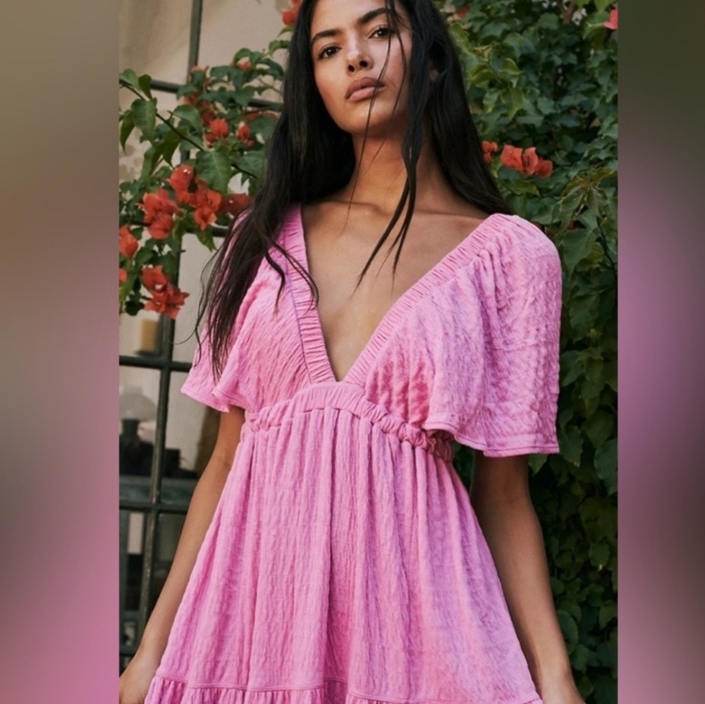 Free People FP Beach La La Maxi Dress Orchid Pink Gauze Boho Flowy Whimsical L - Picture 6 of 11